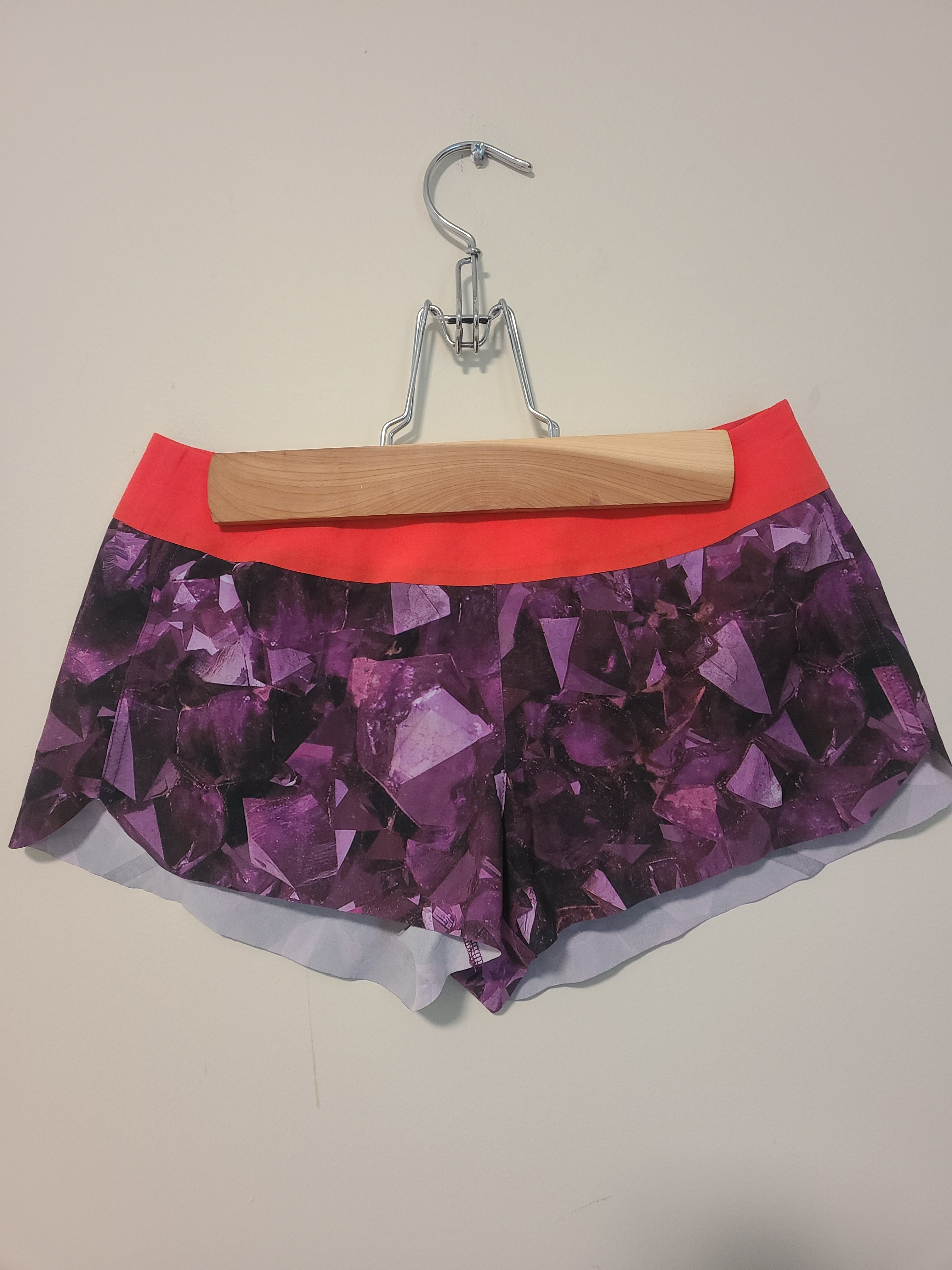 Reebok Purple Gem-Print Women's Running Shorts With Coral Waistband